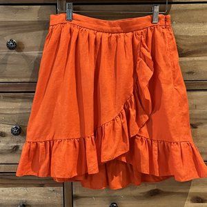 J. Crew Women's Linen Ruffle Wrap Citrus Orange Skirt Lined Size 6P